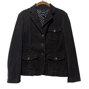 Lands End Corduroy Blazer Jacket Women's 6 Dark Brown Button Pockets Academia